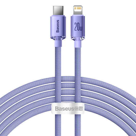 Cabo de Dados e Carregamento USB-C - Lightning Baseus Crystal Shine Series, 20W, 2m, Roxo CAJY000305