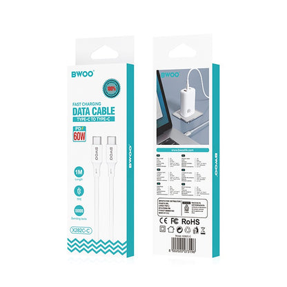 Cabo de Dados e Carregamento USB-C - USB-C BWOO X282, 60W, 1m, Branco