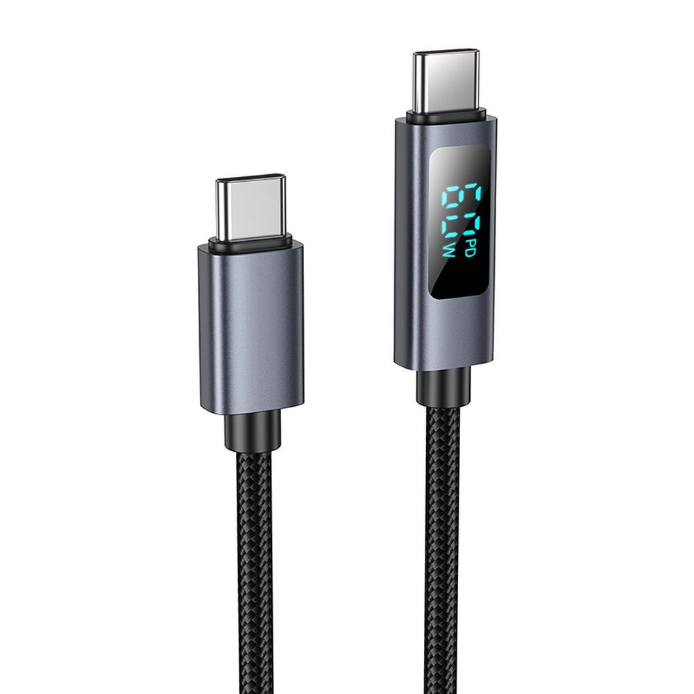 Cabo de Dados e Carregamento USB-C - USB-C HOCO Display X112, 60W, 1m, Preto