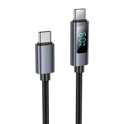 Cabo de Dados e Carregamento USB-C - USB-C HOCO Display X112, 60W, 1m, Preto