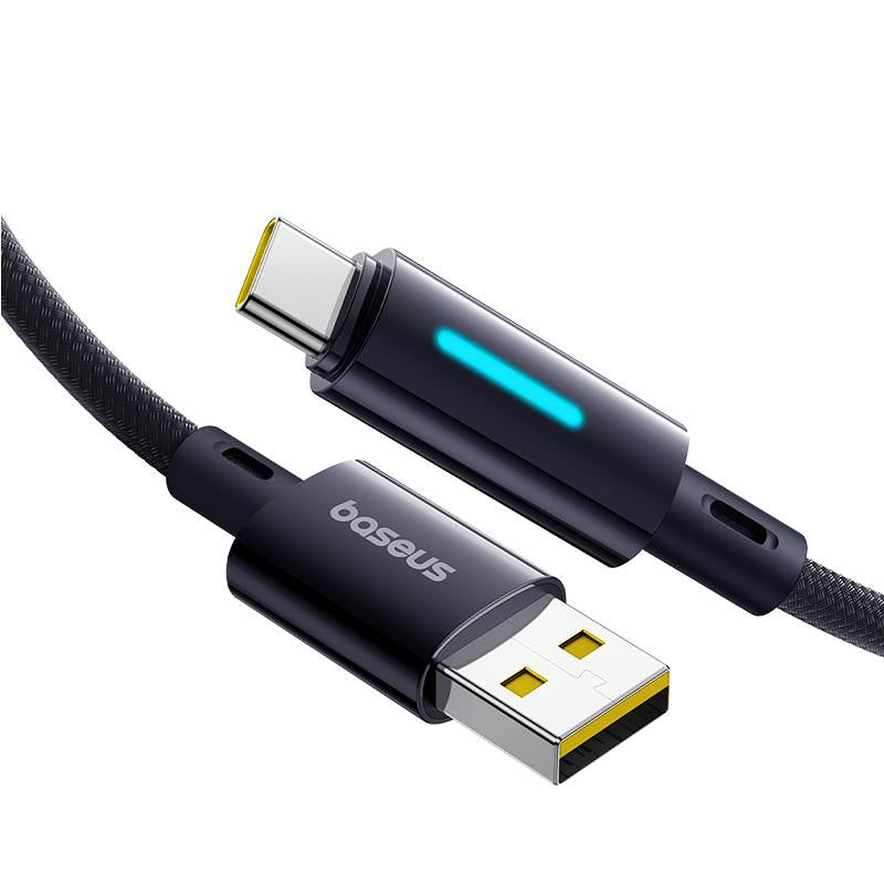 Cabo de Dados e Carregamento USB-A - USB-C Baseus Lit Button Control, 100W, 1m, Preto P10379002121-00
