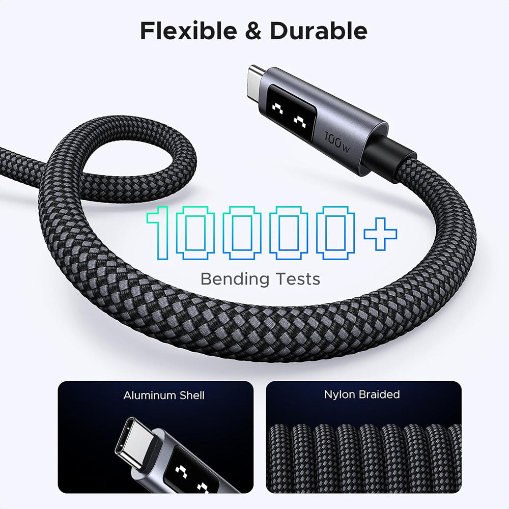 Cabo de Dados e Carregamento USB-C - USB-C UGREEN L509, 100W, 2m, Cinzento