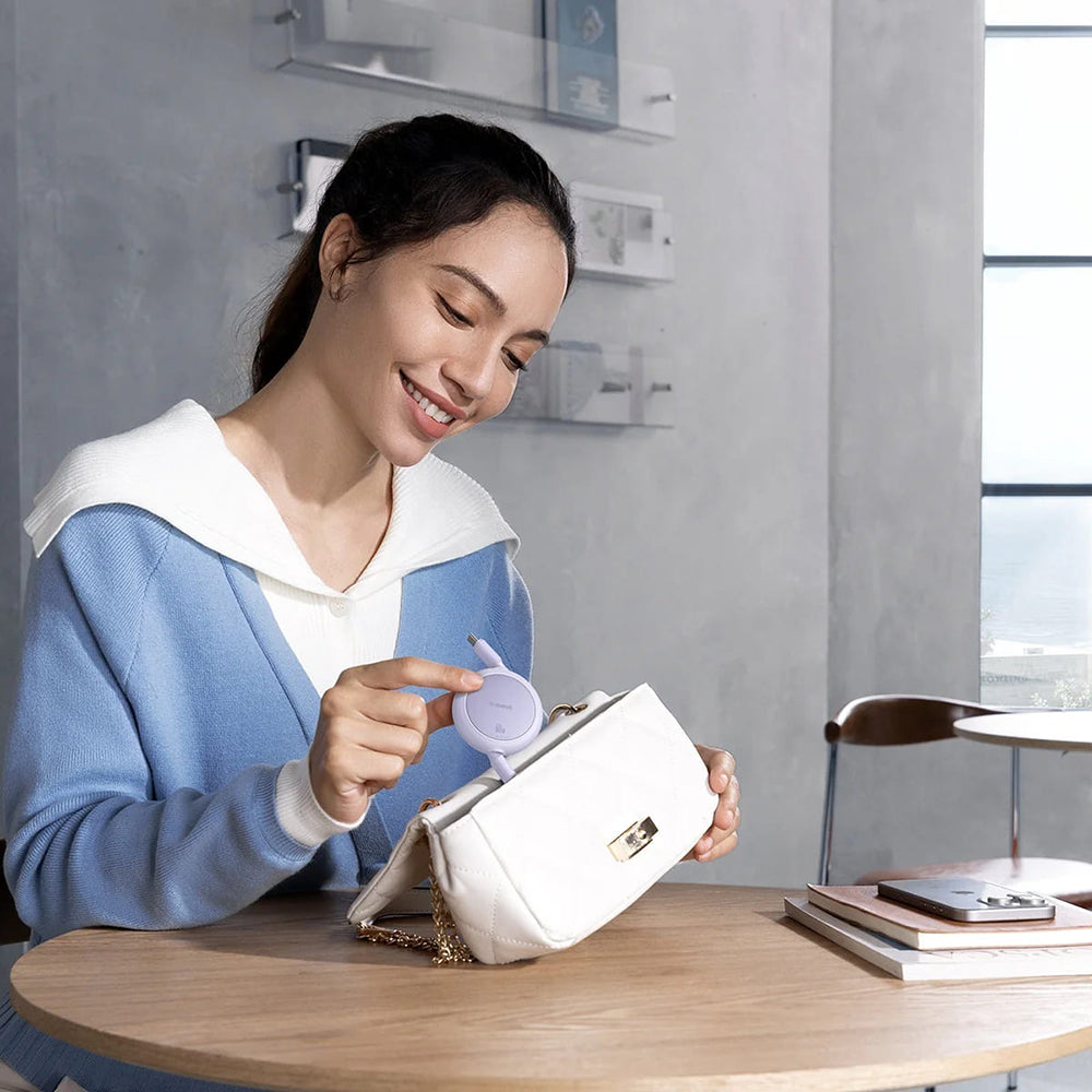 Cabo de Dados e Carregamento USB-C - USB-C Baseus Free2Pull Mini Retrátil, 60W, 1m, Preto P10364500111-01