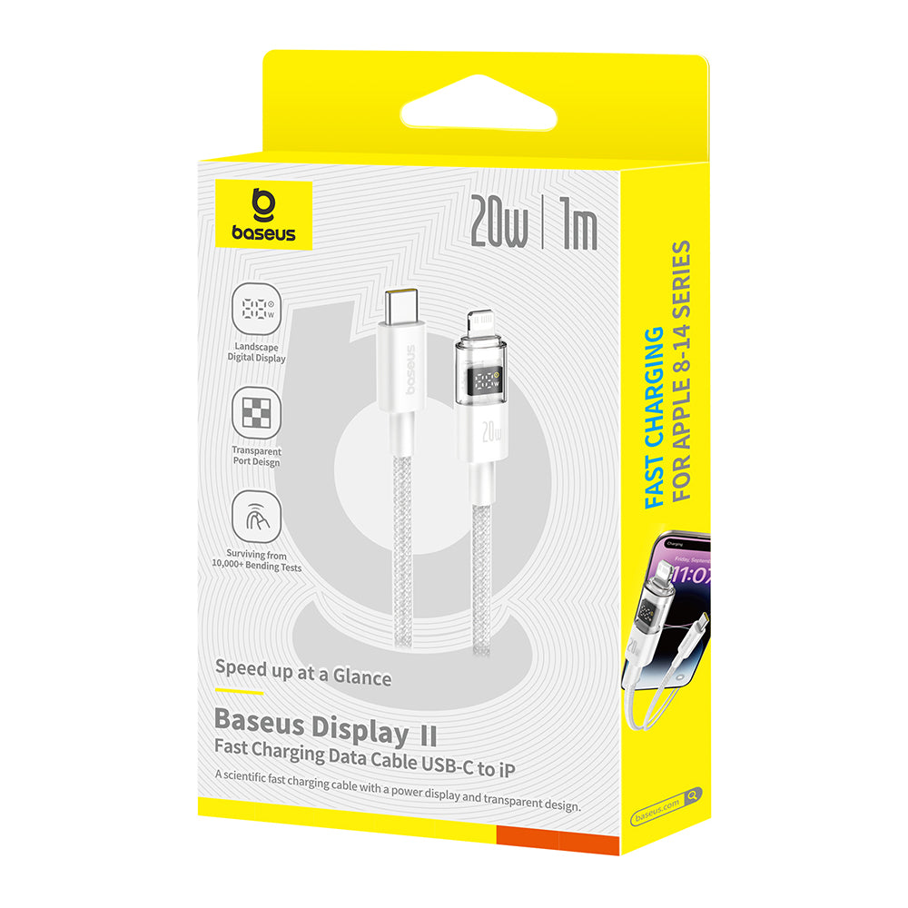 Cabo de Dados e Carregamento USB-C - Lightning Baseus Display 2, 20W, 1m, Branco P10382703211-00