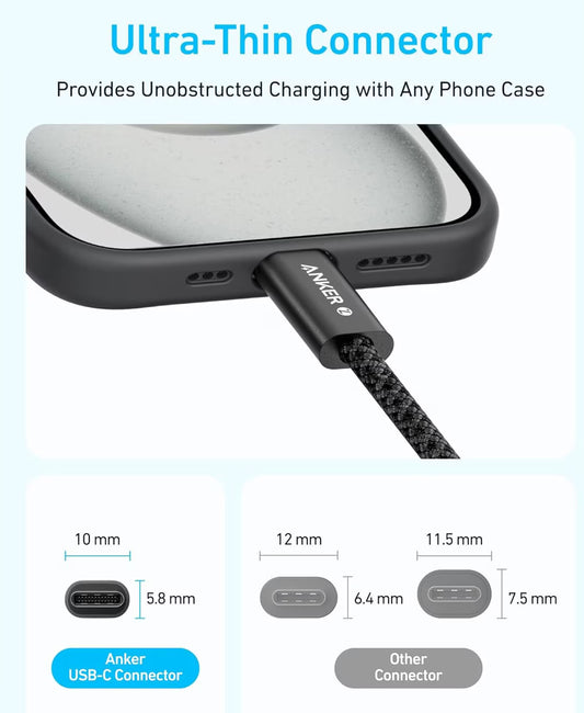 Cabo de Dados e Carregamento USB-C - USB-C Anker Zolo, 240W, 1m, Branco A8060H21