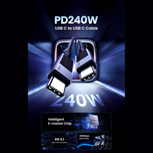 Cabo de Dados e Carregamento USB-C - USB-C UGREEN L513, 240W, 2m, Preto