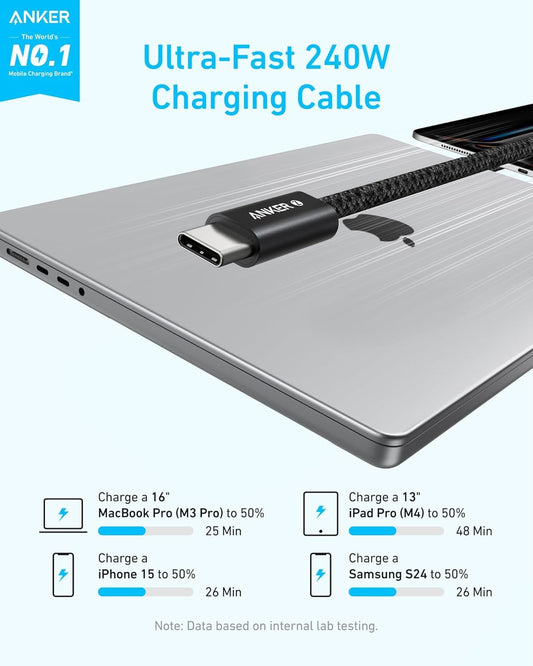 Cabo de Dados e Carregamento USB-C - USB-C Anker Zolo, 240W, 1.8m, Preto A8060H12