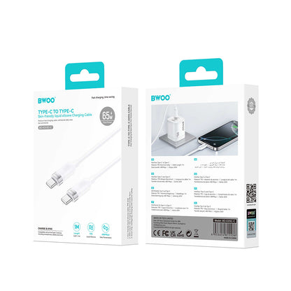 Cabo de Dados e Carregamento USB-C - USB-C BWOO BO-X315C, 100W, 1m, Branco