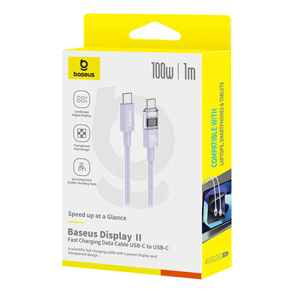 Cabo de Dados e Carregamento USB-C - USB-C Baseus Display 2, 100W, 1m, Roxo P10382702511-00