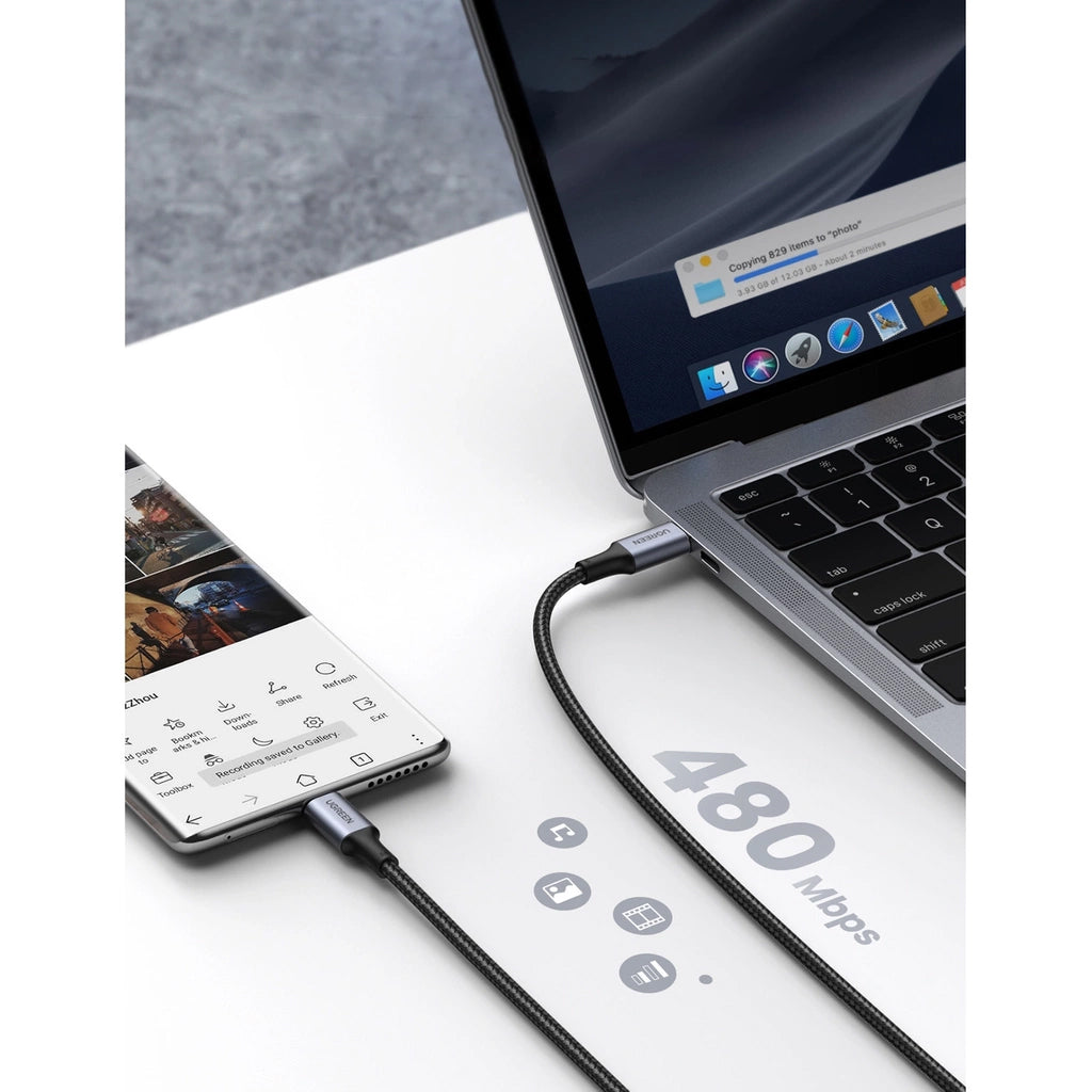 Cabo de Dados e Carregamento USB-C - USB-C UGREEN US316, 100W, 0.5m, Cinzento