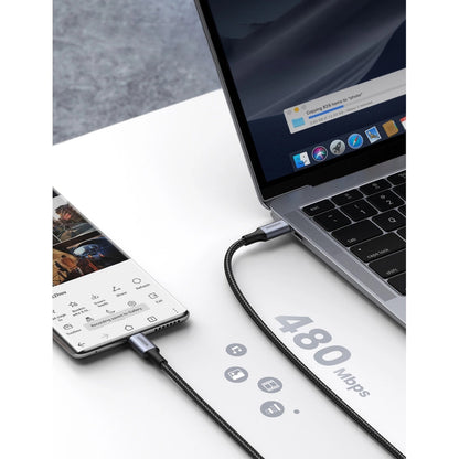 Cabo de Dados e Carregamento USB-C - USB-C UGREEN US316, 100W, 0.5m, Cinzento