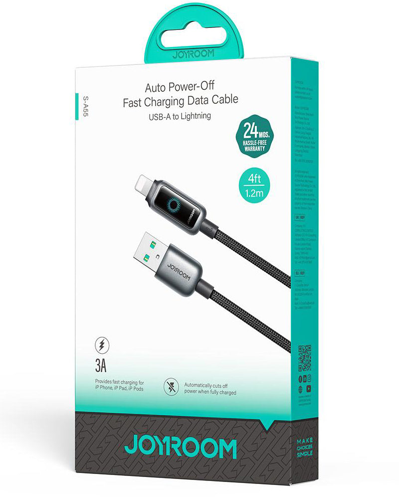 Cabo de Dados e Carregamento USB-A - Lightning Joyroom S-A55 StarFlight Display, 18W, 1.2m, Preto