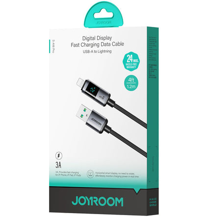 Cabo de Dados e Carregamento USB-A - Lightning Joyroom S-A16 Pro Prism Display, 12W, 1.2m, Preto