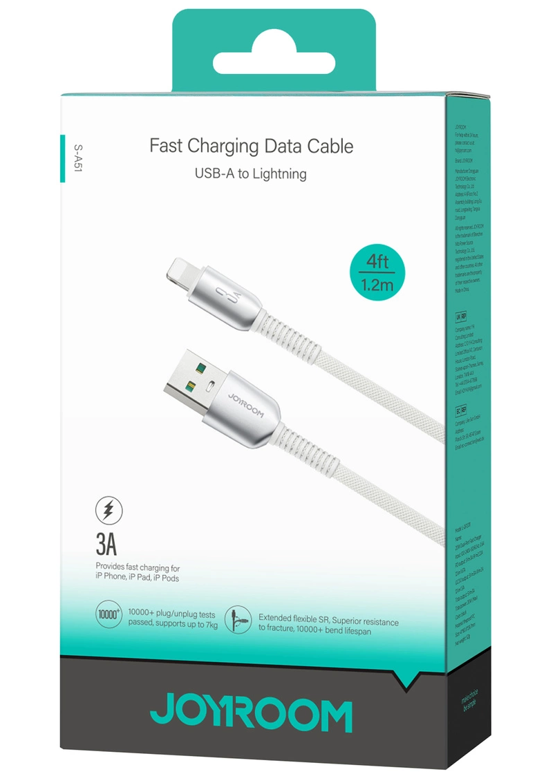 Cabo de Dados e Carregamento USB-A - Lightning Joyroom S-A51, 18W, 1,2m, Cinzento