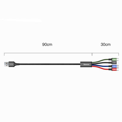 USB-A - 2 x Lightning / microUSB / USB-C Cabo de carregamento Baseus Rapid 4em1, 20W, 1,2 m, preto CA1T4-A01