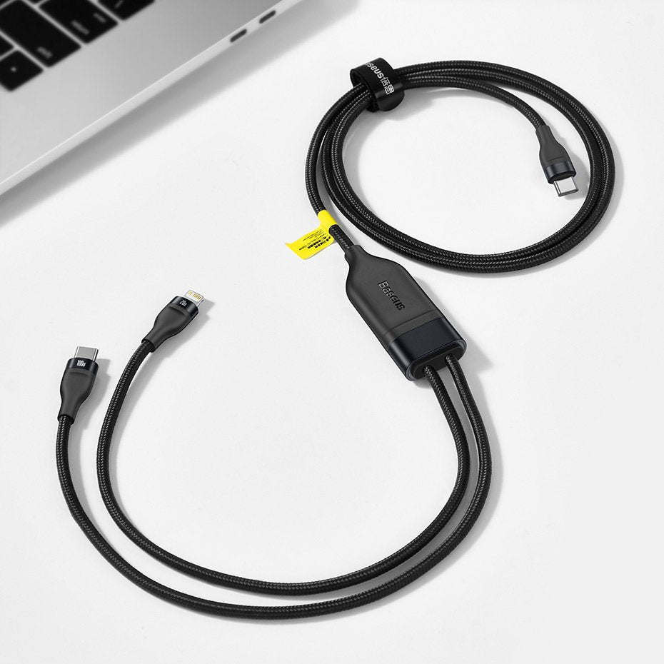 Cabo de Dados e Carregamento USB-C - Lightning / USB-C Baseus Flash Series 2in1, 100W, 1.2m, Preto CA1T2-F01