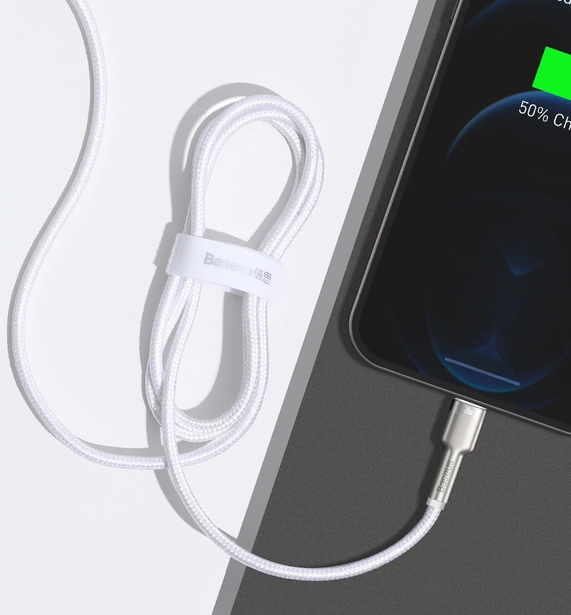Cabo de Dados e Carregamento USB-C - Lightning Baseus Cafule Metal Series, 20W, 2m, Branco CATLJK-B02