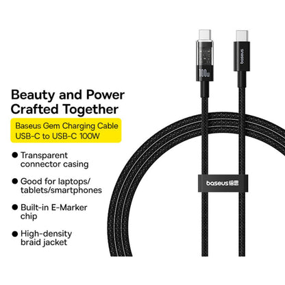 Cabo de Dados e Carregamento USB-C - USB-C Baseus Gem, 100W, 1m, Preto P10373000111-00