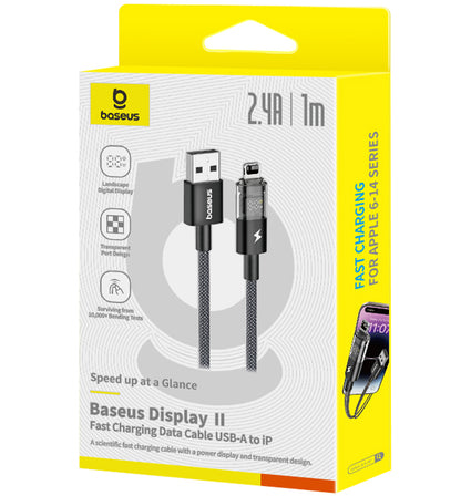 Cabo de Dados e Carregamento USB-A - Lightning Baseus Display 2, 18W, 1m, Preto P10382700121-00