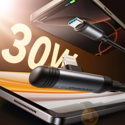 Cabo de Dados e Carregamento USB-C - Lightning Joyroom S-A56 EnjoyX Angled, 30W, 1.2m, Preto