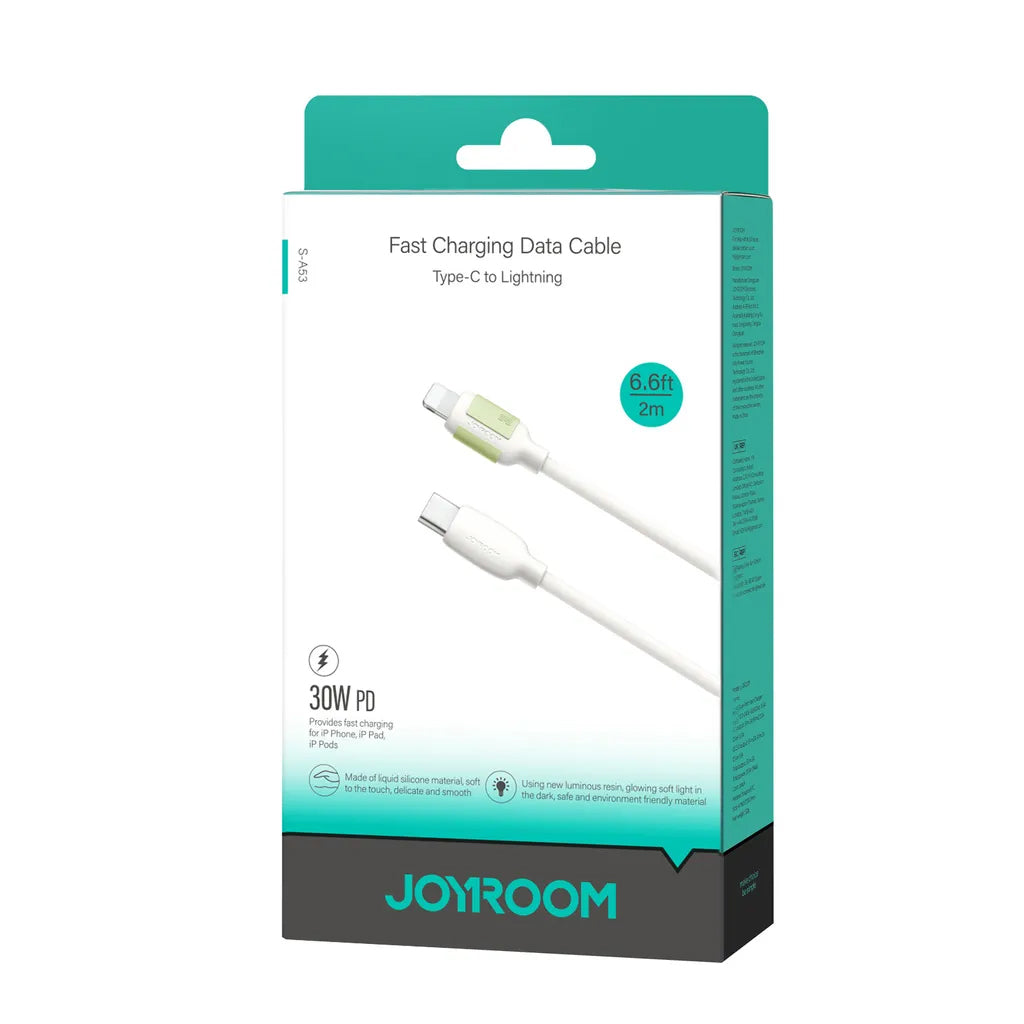 Cabo de Dados e Carregamento USB-C - Lightning Joyroom S-A53, 30W, 2m, Bege