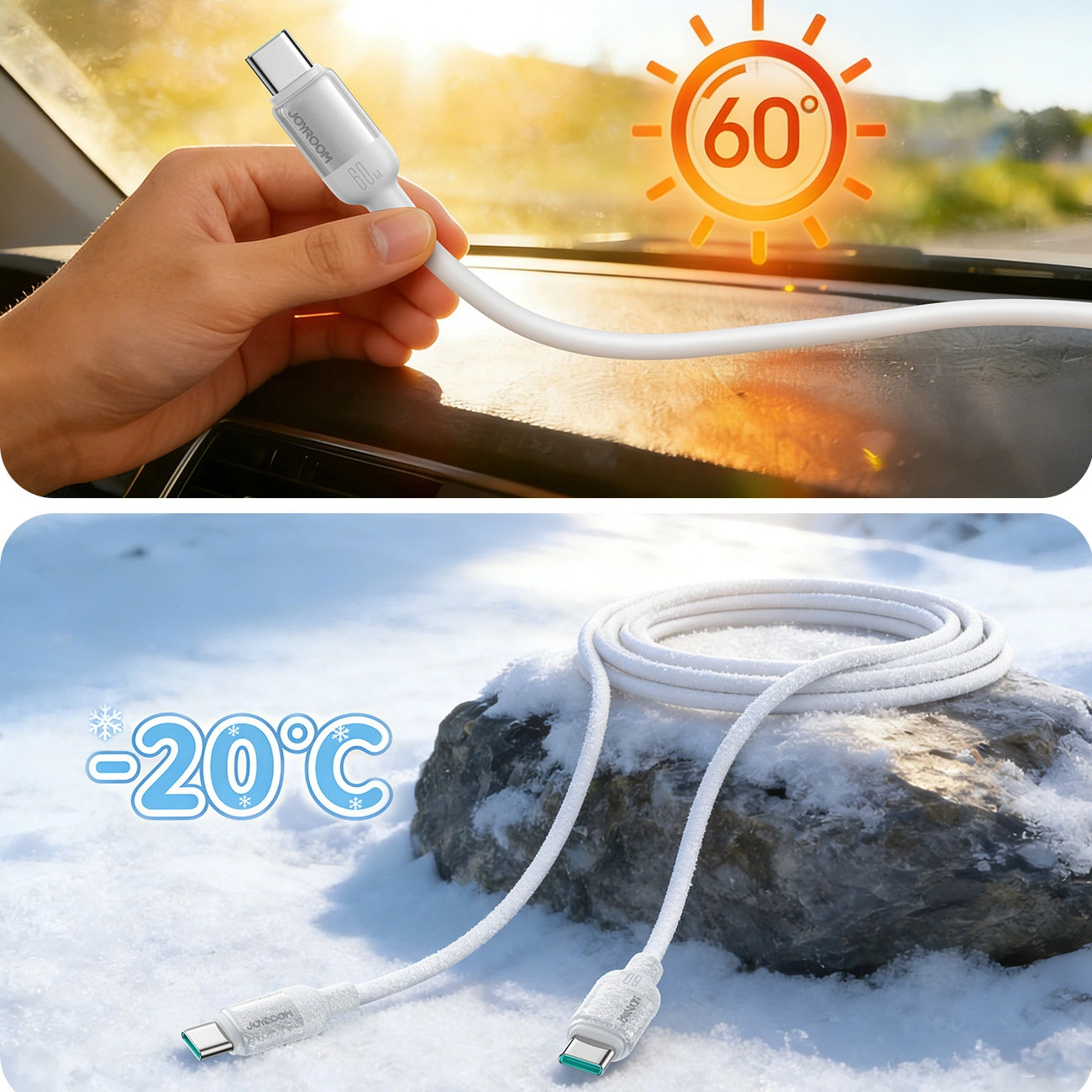 Cabo de Dados e Carregamento USB-C - USB-C Joyroom S-A62 Lively, 60W, 1,2m, Branco