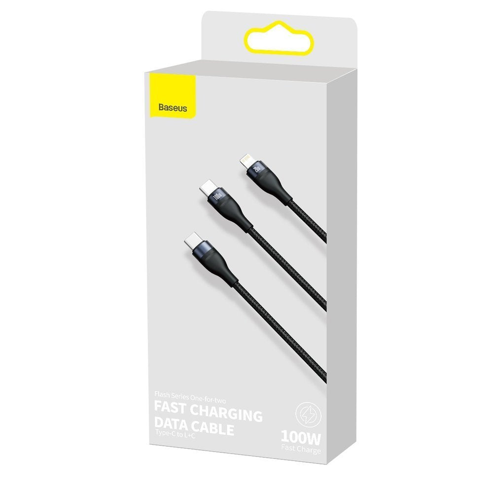 Cabo de Dados e Carregamento USB-C - Lightning / USB-C Baseus Flash Series 2in1, 100W, 1.2m, Preto CA1T2-F01