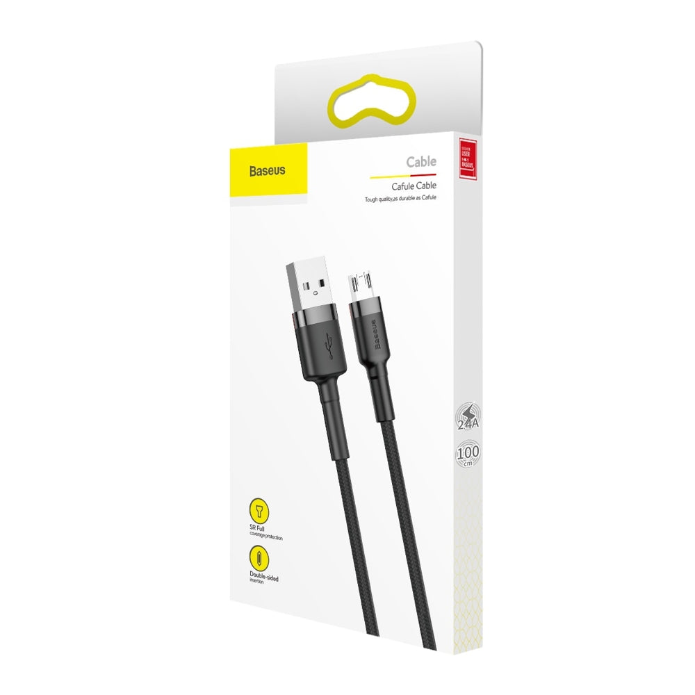 Cabo de carregamento e transmissão de dados USB-A - microUSB Baseus Cafule, 18W, 1m, cinzento CAMKLF-BG1