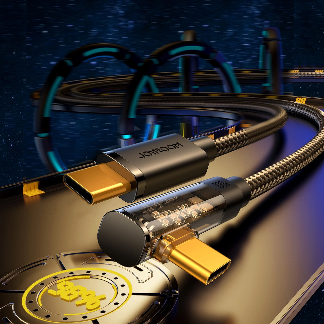 USB-C Data and Charging Cable - USB-C Joyroom S-CC100A6 Angled, 100W, 1.2m, Black