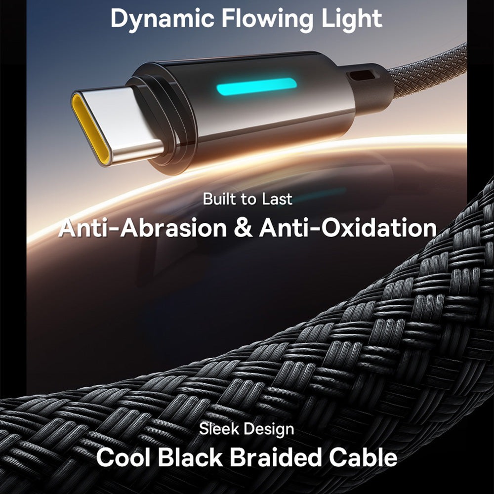 Cabo de Dados e Carregamento USB-A - USB-C Baseus Lit Button Control, 100W, 2m, Preto P10379002121-01