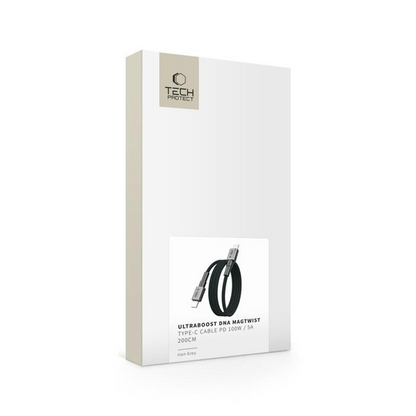 USB-C Data and Charging Cable - USB-C Tech-Protect Ultraboost DNA MagTwist, 100W, 2m, Gray