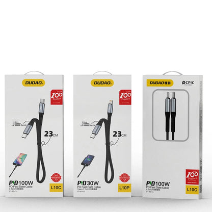 Cabo de Dados e Carregamento USB-C - USB-C Dudao L10C, 100W, 0.23m, Preto