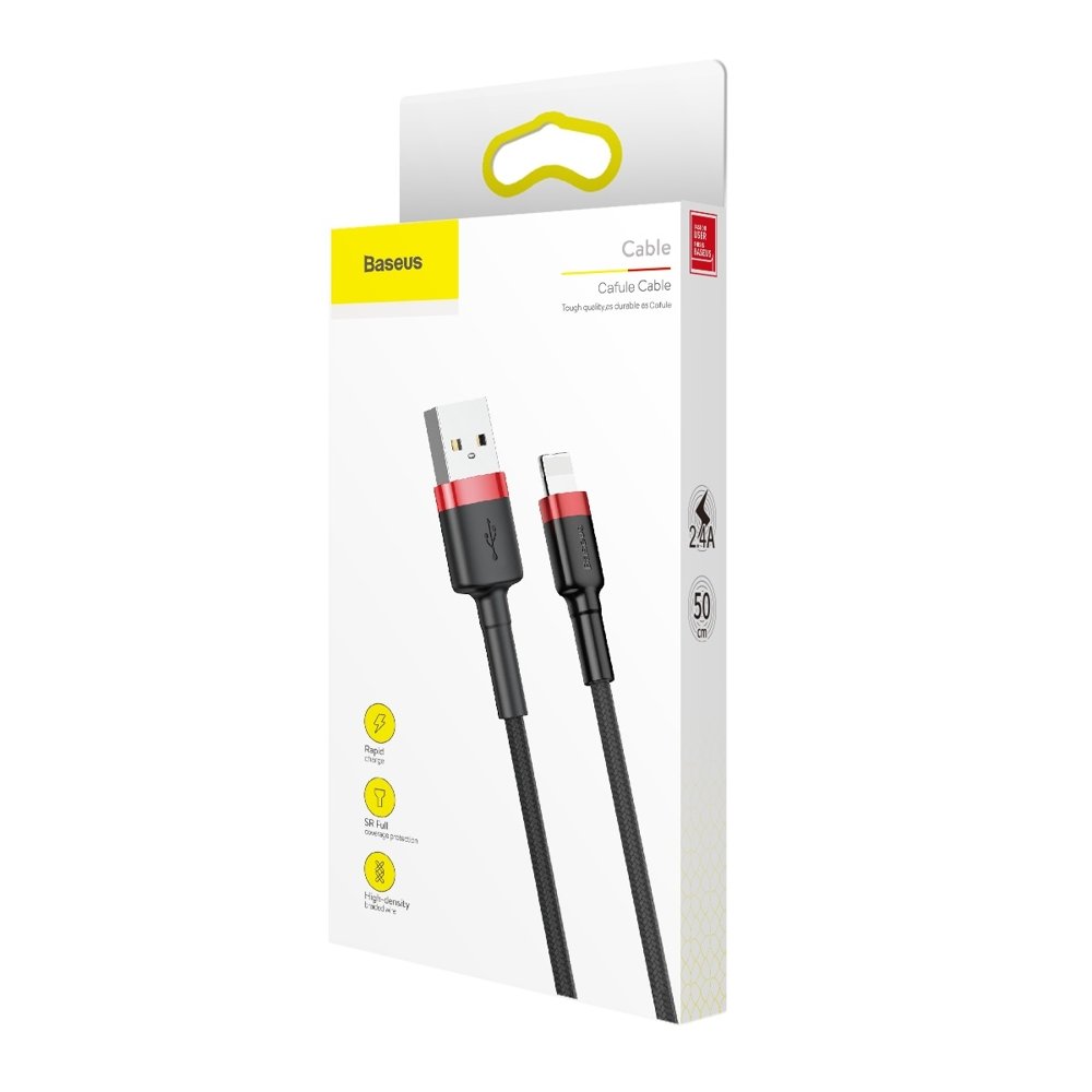 Cabo de carregamento e dados USB-A - Lightning Baseus Cafule, 18W, 0,5 m, vermelho CALKLF-A19