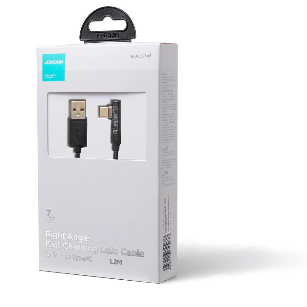 Cabo de Dados e Carregamento USB-A - USB-C Joyroom S-UC027A6 Angled, 60W, 1.2m, Preto