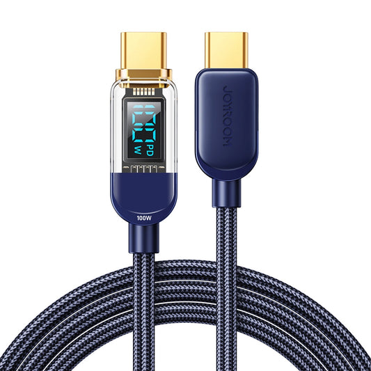 Cabo de Dados e Carregamento USB-C - USB-C Joyroom A4 Display, 100W, 1.2m, Azul