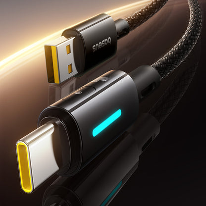 Cabo de Dados e Carregamento USB-A - USB-C Baseus Lit Button Control, 100W, 2m, Preto P10379002121-01