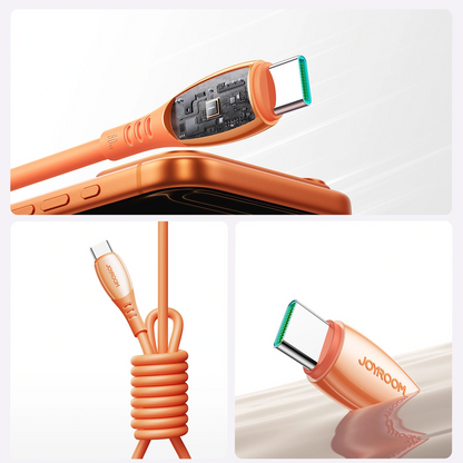 Cabo de Dados e Carregamento USB-C - USB-C Joyroom S-A59 Vibrant, 60W, 1.2m, Laranja
