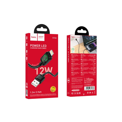 Cabo de Dados e Carregamento USB-A - Lightning HOCO U146, 12W, 1.2m, Preto