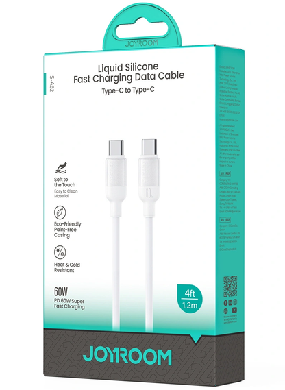 Cabo de Dados e Carregamento USB-C - USB-C Joyroom S-A62 Lively, 60W, 1,2m, Branco