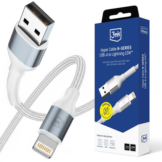 Cabo de Dados e Carregamento USB-A - Lightning 3MK Hyper N, 12W, 2m, Branco