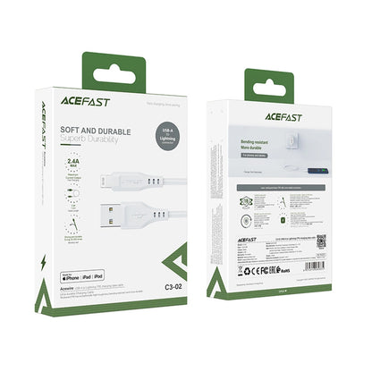 Cabo de Dados e Carregamento USB-A - Lightning Acefast C3-02, 18W, 1.2m, Branco