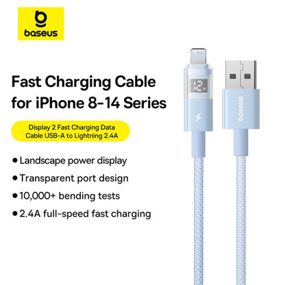 Cabo de Dados e Carregamento USB-A - Lightning Baseus Display 2, 12W, 2m, Azul P10382700311-01