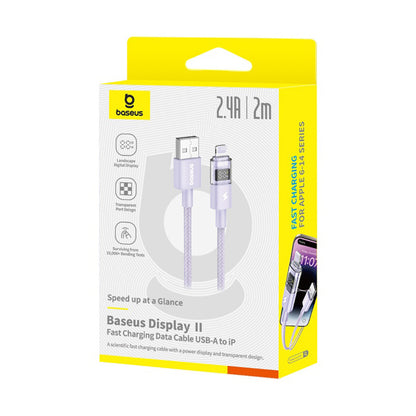 Cabo de Dados e Carregamento USB-A - Lightning Baseus Display 2, 12W, 2m, Roxo P10382700511-01
