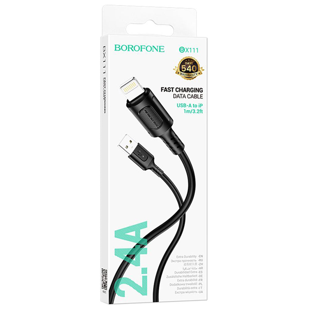 Cabo de Dados e Carregamento USB-A - Lightning Borofone BX111 Feliz, 18W, 1m, Preto
