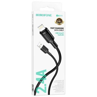 Cabo de Dados e Carregamento USB-A - Lightning Borofone BX111 Feliz, 18W, 1m, Preto