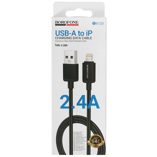 Cabo de Dados e Carregamento USB-A - Lightning Borofone BX120 Placer, 18W, 1m, Preto