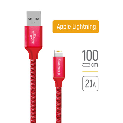 Cabo de Dados e Carregamento USB-A - Lightning ColorWay CW-CBUL004, 18W, 1m, Vermelho