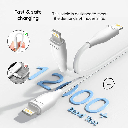 Cabo de Dados e Carregamento USB-A - Lightning Lito LD03L, 18W, 1m, Branco