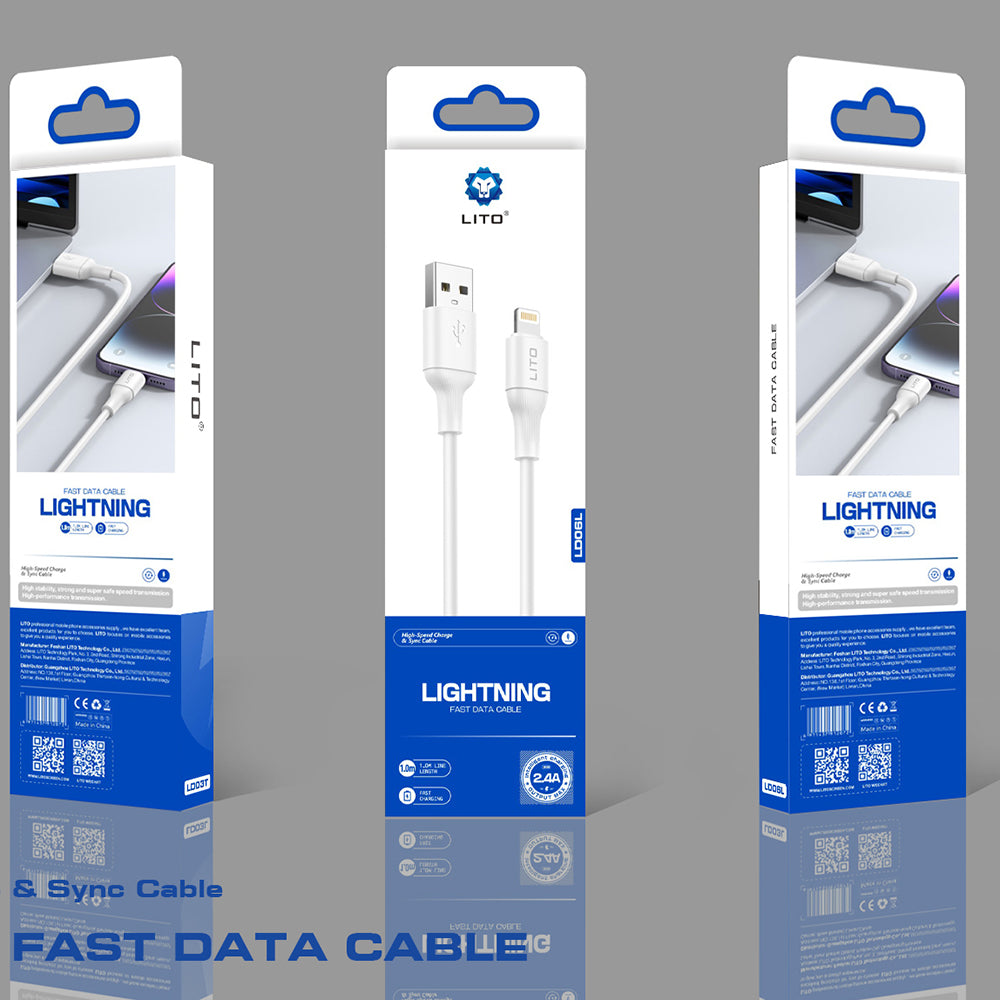 Cabo de Dados e Carregamento USB-A - Lightning Lito LD06L, 18W, 1m, Branco