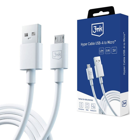Cabo de Dados e Carregamento USB-A - microUSB 3MK Hyper, 18W, 1.2m, Branco
